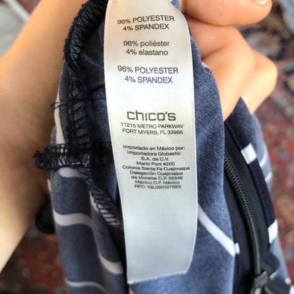 SOLD Chico’s Collection Blue & White Vertical Stripe Belted Jumpsuit Sleeveless - Picture 13 of 14